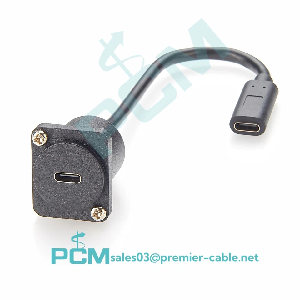 d type USB3.1 Type C panel mount dual pass female to female cable