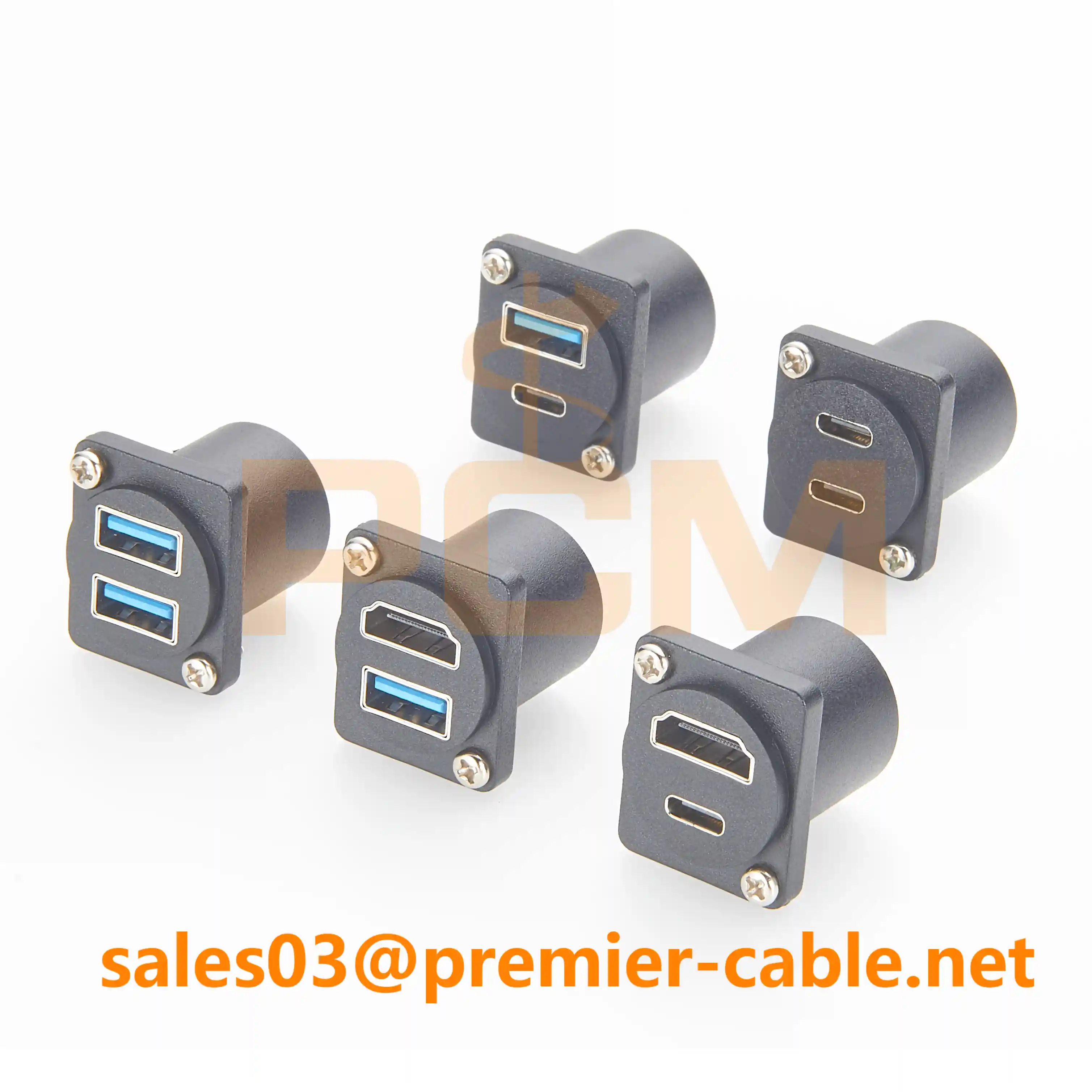 Dual-port USB and HDMI panel mount adapter connector collection overview Dual-port USB and HDMI panel mount adapter connector collection overview