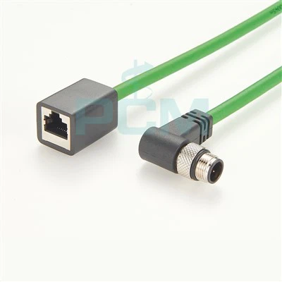 كابل RJ45 أنثى إلى كابل Profinet M12 D موصل بزاوية قائمة كابل إيثرنت صناعي عالي المرونة