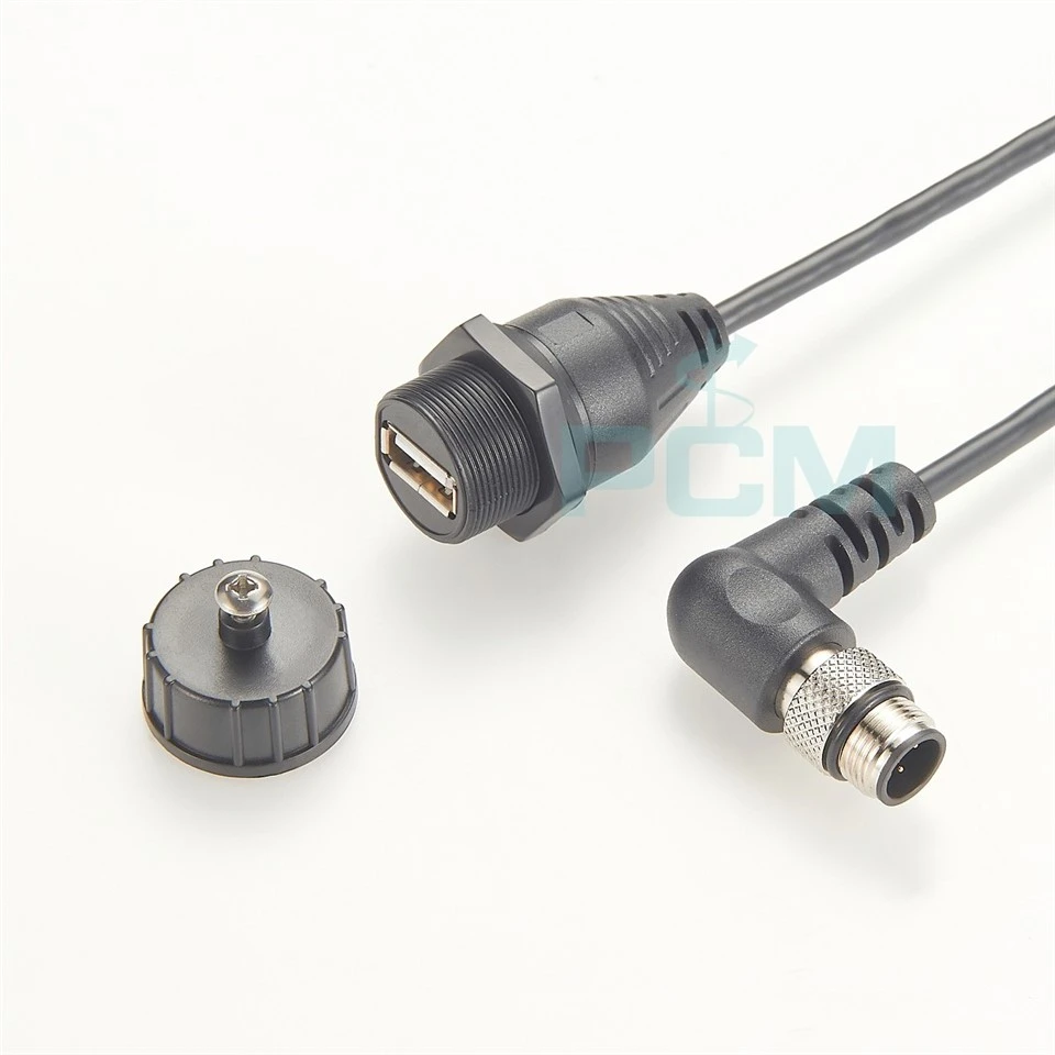 Waterproof USB Panel Mount Cable with M12